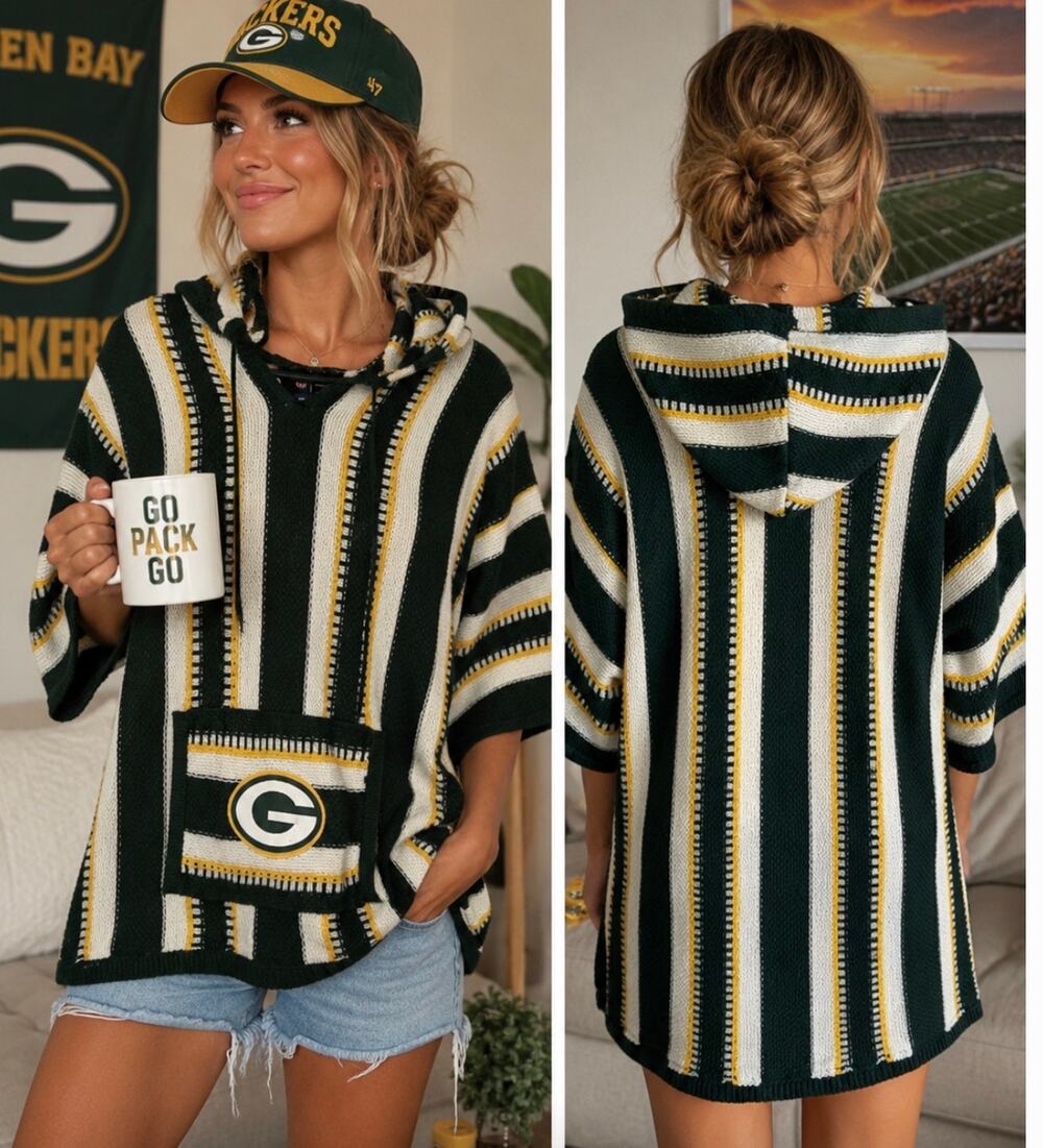 NFL Team Apparel Green Bay Packers Baja Hoodie Poncho knit Sweater sporty S/M
